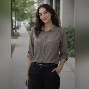 Women's Relaxed Button-Front Shirt in Taupe